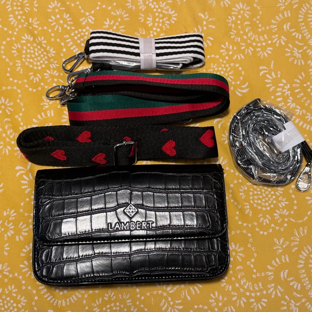 Lambert Black Croc Embossed Crossbody Bag